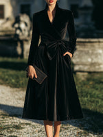 Elegant Wrap Tea-Length Midi Dress With Sculpted Bow Waist