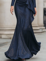 Shimmer Midnight Elegance Draped Mermaid Gown