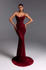 Hidais Strapless Sleeveless Long Mermaid Prom Dress With Beading Sequins