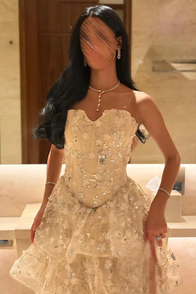 Sweetheart Sleeveless A-Line Tassel Lace UP Sequins Sparkle Evening Dress