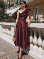 Elegant One-Shoulder Ruffle Midi Dress