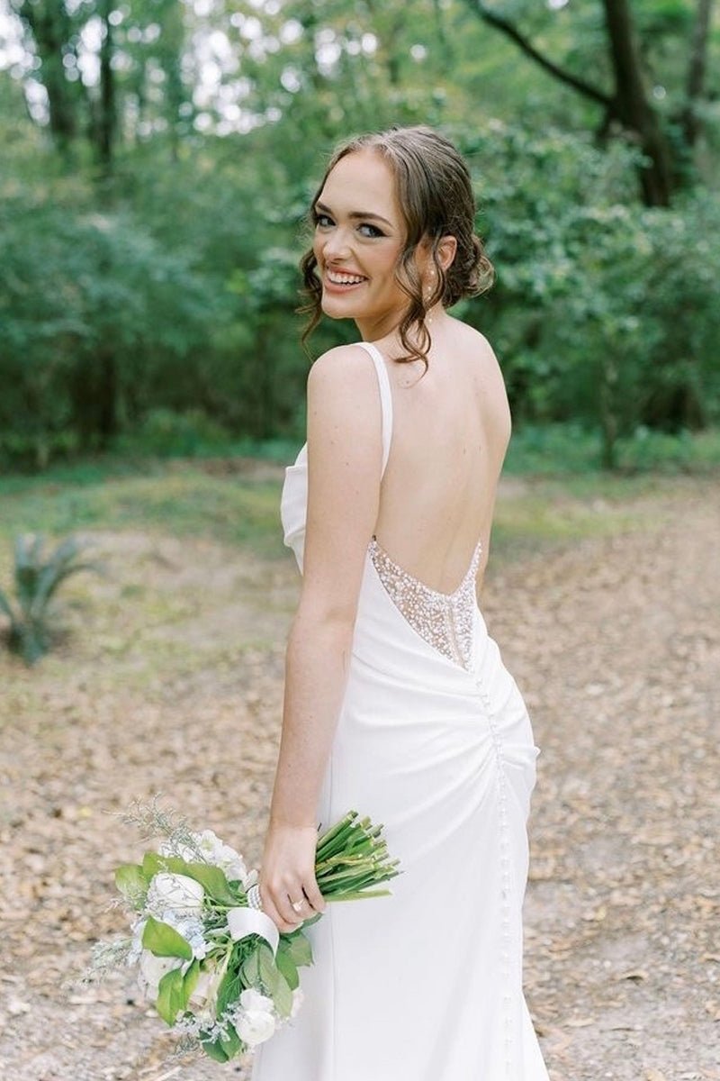 Charming Mermaid Cowl Neck Satin Wedding Dress with Slit