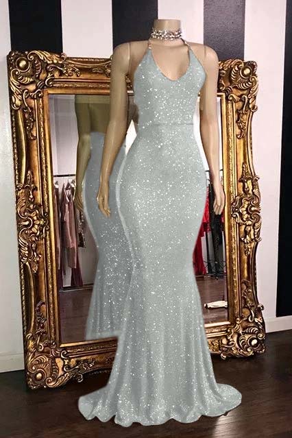 Hidais Glamorous Halter Neck Mermaid Sleeveless Red Long Prom Dress With Sequins