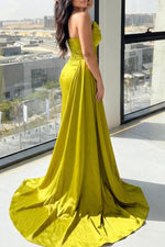 Green Strapless Mermaid Evening Dress Long With Ruffles Pleats Online