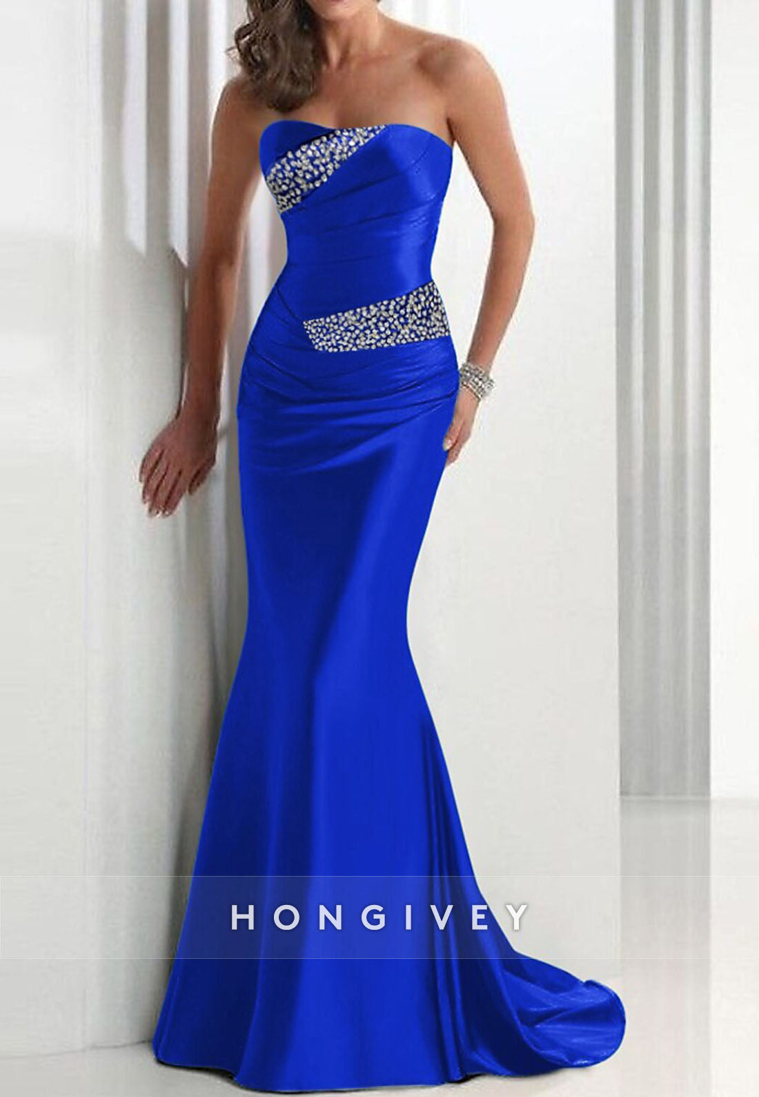 Sweep Train Trumpet Sweetheart Strapless Pleated Appliqued Evening Gowns