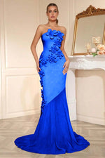 Candy Pink Strapless Sleeveless Long Mermaid Prom Dress With Flower Appliqués