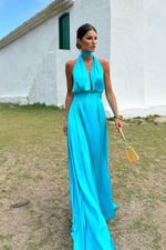 Charming Sleeveless Halter V Neck Long Prom Dress With Pleated