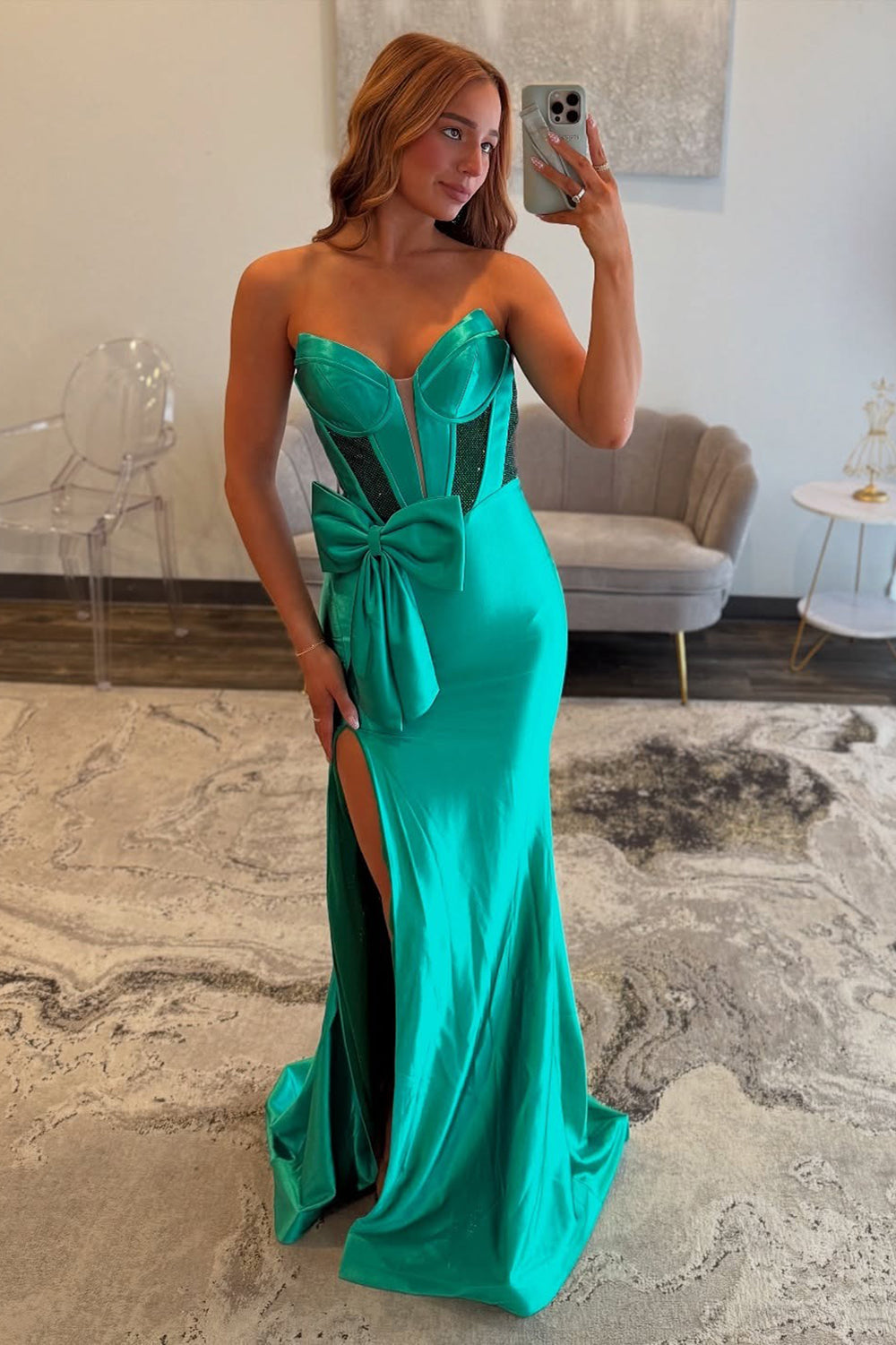 Mermaid Sweetheart Satin Corset Beaded Long Prom Dresses Formal Evening Dresses VK25101504