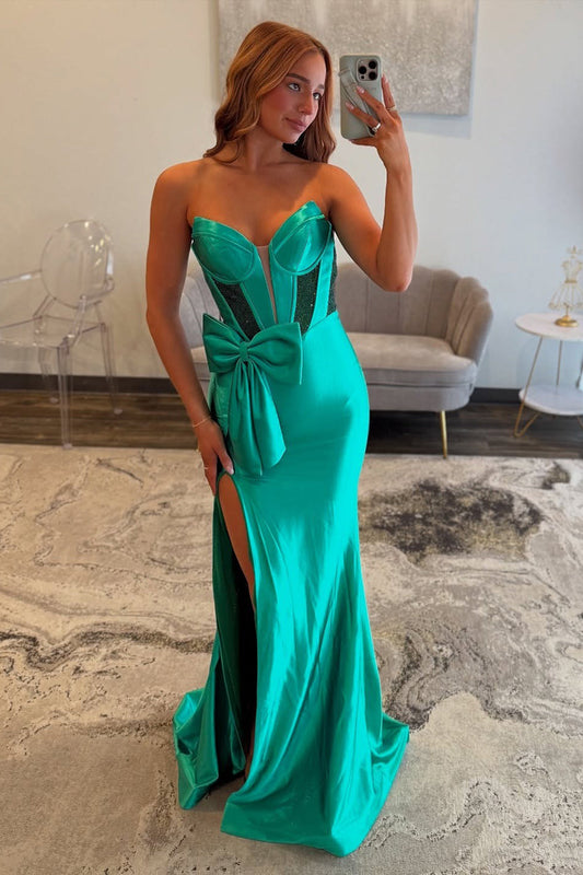 Mermaid Sweetheart Satin Corset Beaded Long Prom Dresses Formal Evening Dresses VK25101504