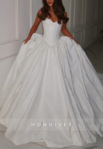 Sweetheart Strapless Court Train Ball Gowns Pleated Wedding Dresses