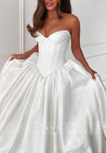 Sweetheart Strapless Court Train Ball Gowns Pleated Wedding Dresses