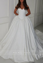 Sweetheart Strapless Court Train Ball Gowns Pleated Wedding Dresses