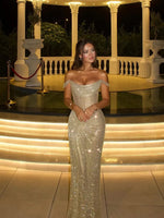 Luxurious Off-The-Shoulder Pleated Split Prom Dress Birthday Party Dress Evening Dresses