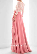 3/4 Sleeve A-Line Guest of Wedding Glitter Pleated Evening Gowns with Feather