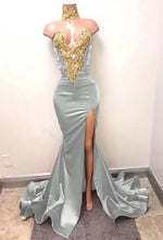 Hidais Mermaid Burgundy Deep V Neck Sleeveless Prom Dress Split With Lace Appliques