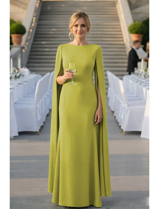 Cape Sleeve Floor-Length Mermaid Evening Gown Mother of the Bride Dress