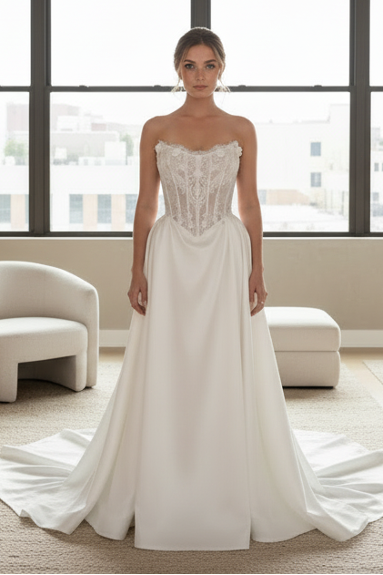 Elegant Lace Corset A-Line Wedding Dress with Sweetheart Neckline High Slit Skirt