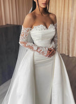 Elegant Sweetheart Detachable Train Lace Sleeves Wedding Dresses