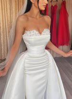 Elegant Sweetheart Detachable Train Lace Sleeves Wedding Dresses
