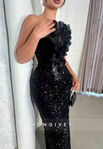 Sparkly Appliqued Black Strapless Sequined Sheath Evening Gowns
