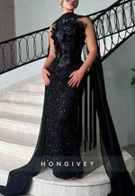 Sparkly Appliqued Black Strapless Sequined Sheath Evening Gowns