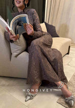 Floral Backless High Neck Long Sleeves Lace Trumpet Formal Gowns