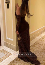 Halter Low V-Neck Chocolate Column Elegant Evening Gowns