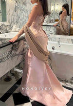 Sweetheart Strapless Split Trumpet Satin Tie Back Evening Gowns