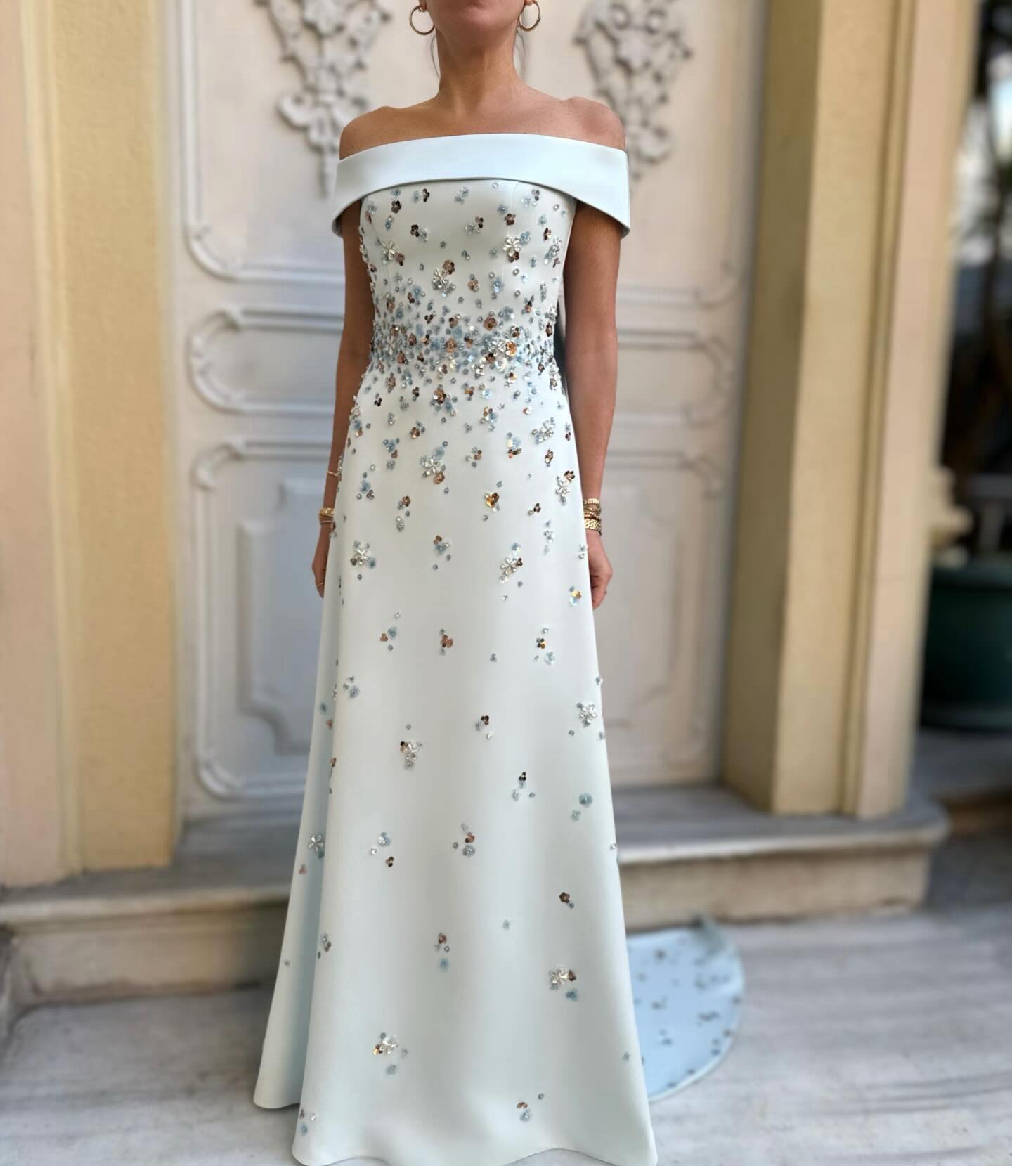 Elegant Off the Shoulder Sleeveless Beaded Mermaid Evening Dress