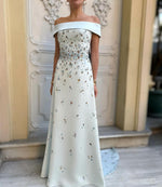 Elegant Off the Shoulder Sleeveless Beaded Mermaid Evening Dress