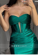 Sweetheart Draped Long Mermaid Holiday Dresses with High Slit