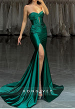 Sweetheart Draped Long Mermaid Holiday Dresses with High Slit