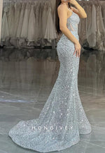 Spaghetti Straps Beads Sparkly Mermaid Prom Formal Dress