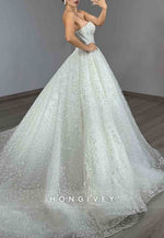 Sweetheart Appliqued Strapless Princess Wedding Dresses with Puff Sleeves