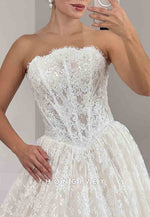 Lace A-Line Bridal Gown Court Train Strapless Empire Wedding Dresses