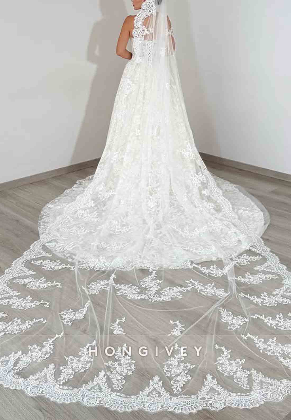 Lace A-Line Bridal Gown Court Train Strapless Empire Wedding Dresses