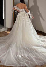 Detachable Appliqued Tulle Off the Shoulder Mermaid Wedding Dresses with Bowknot