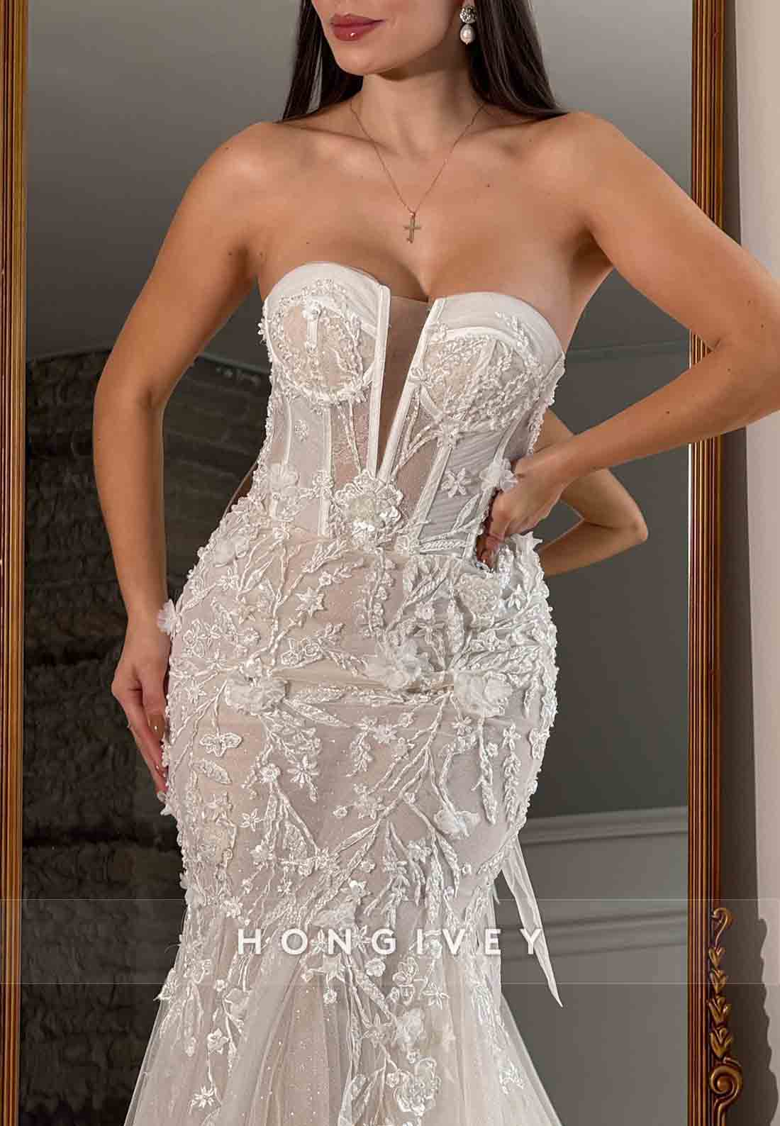 Detachable Appliqued Tulle Off the Shoulder Mermaid Wedding Dresses with Bowknot