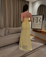 Fashion Yellow Halter Beadede Mermaid Sleeveless Floor-Length Evening Dress