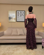 Sparkle Red Halter Detachable Long Sleeve Backless Sequins Mermaid Evening Dress