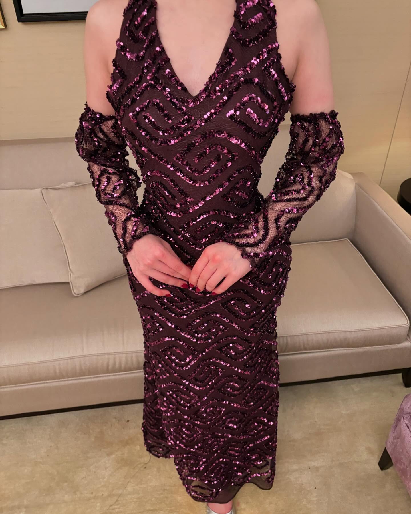 Sparkle Red Halter Detachable Long Sleeve Backless Sequins Mermaid Evening Dress