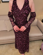 Sparkle Red Halter Detachable Long Sleeve Backless Sequins Mermaid Evening Dress