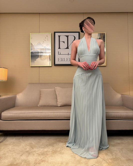 Green Halter Sleeveless Backless Mermaid Floor-Length Evening Dress