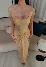 Yellow Lace Sequins Sparkle Mermaid Sleeveless Evening Dress Foraml Women