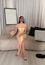 Yellow Lace Sequins Sparkle Mermaid Sleeveless Evening Dress Foraml Women