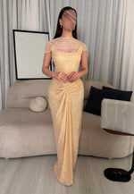 Yellow Lace Sequins Sparkle Mermaid Sleeveless Evening Dress Foraml Women