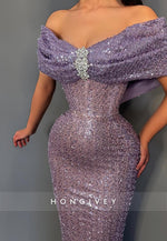 Fully Sequined Mermaid Party Long  Wedding Guest Dresses with Rhinestone