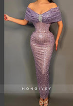 Fully Sequined Mermaid Party Long  Wedding Guest Dresses with Rhinestone