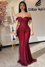 Sexy Off the Shoulder Sleeveless Sequins Sparkle Mermaid Evening Dress