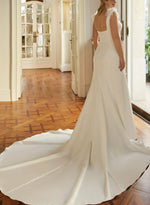 Trumpet Mermaid Square Neck Sleeveless Court Train Wedding Dresses Shawl Floor-Length